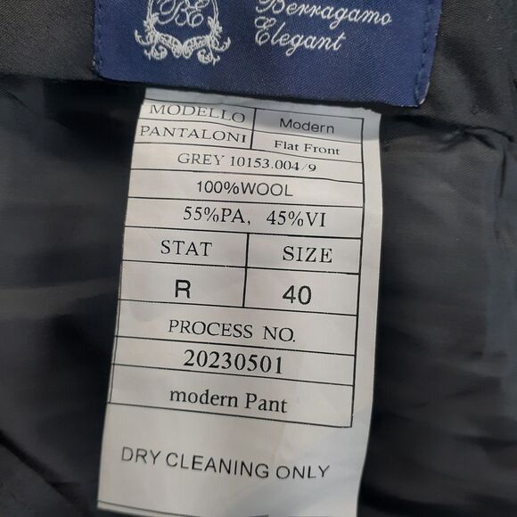 Berragamo Elegant Mens Sz 40/28 Gray 100% Wool Flat Front Dress Pants Slacks - Picture 2 of 9